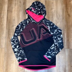 Under Armour Pink and Black ColdGear Hoodie Youth Large Colorblock Camo